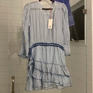 LoveShackFancy Lorelei Ruffle Mini Dress in Caspian Blue Plaid